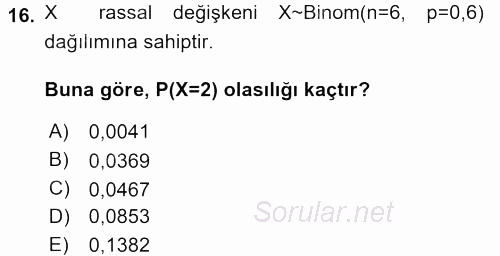 İstatistik 1 2017 - 2018 3 Ders Sınavı 16.Soru