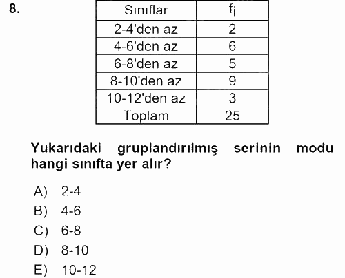 İstatistik 1 2017 - 2018 3 Ders Sınavı 8.Soru