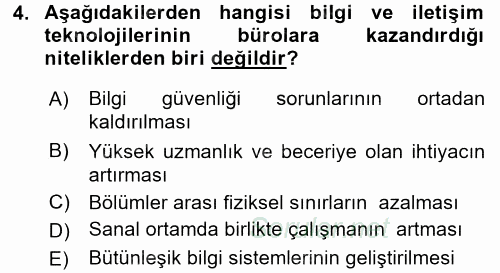 Büro Teknolojileri 2017 - 2018 Ara Sınavı 4.Soru