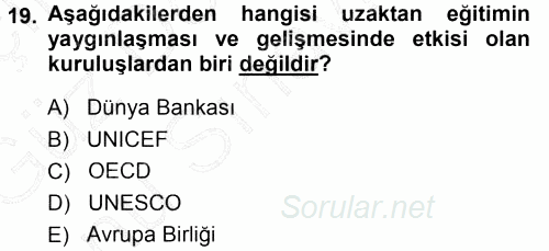 Eğitim Bilimine Giriş 2013 - 2014 Dönem Sonu Sınavı 19.Soru