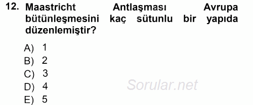 Avrupa Birliği 2014 - 2015 Tek Ders Sınavı 12.Soru