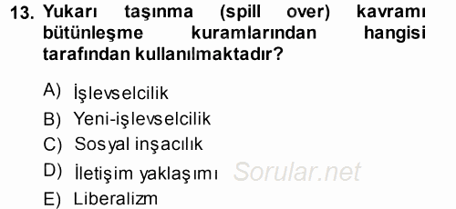 Avrupa Birliği 2014 - 2015 Tek Ders Sınavı 13.Soru