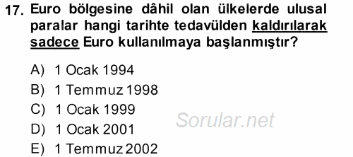 Avrupa Birliği 2014 - 2015 Tek Ders Sınavı 17.Soru