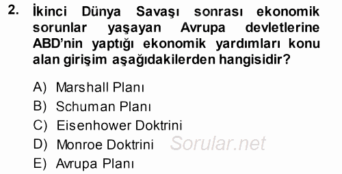 Avrupa Birliği 2014 - 2015 Tek Ders Sınavı 2.Soru