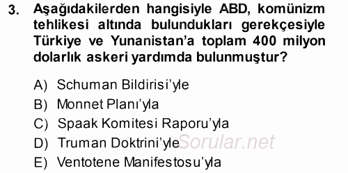 Avrupa Birliği 2014 - 2015 Tek Ders Sınavı 3.Soru