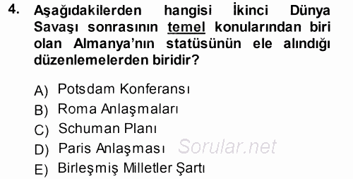 Avrupa Birliği 2014 - 2015 Tek Ders Sınavı 4.Soru