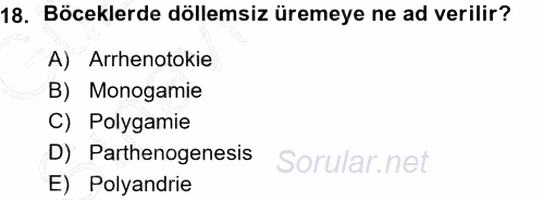 Entomoloji 2015 - 2016 Ara Sınavı 18.Soru