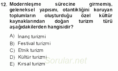 Turizm Coğrafyası 2013 - 2014 Ara Sınavı 12.Soru