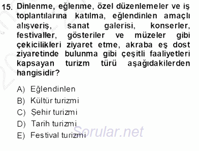 Turizm Coğrafyası 2013 - 2014 Ara Sınavı 15.Soru
