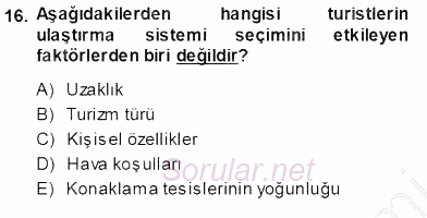 Turizm Coğrafyası 2013 - 2014 Ara Sınavı 16.Soru