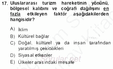 Turizm Coğrafyası 2013 - 2014 Ara Sınavı 17.Soru
