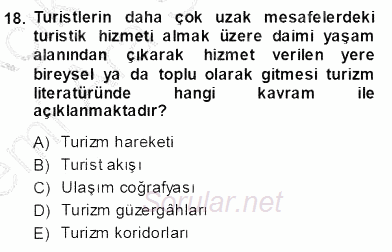 Turizm Coğrafyası 2013 - 2014 Ara Sınavı 18.Soru