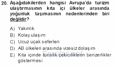 Turizm Coğrafyası 2013 - 2014 Ara Sınavı 20.Soru