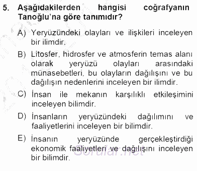 Turizm Coğrafyası 2013 - 2014 Ara Sınavı 5.Soru