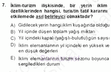 Turizm Coğrafyası 2013 - 2014 Ara Sınavı 7.Soru