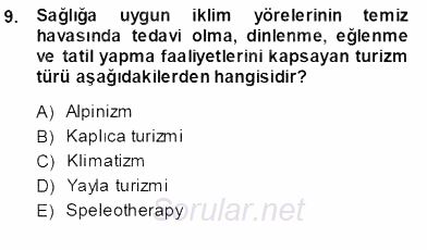 Turizm Coğrafyası 2013 - 2014 Ara Sınavı 9.Soru