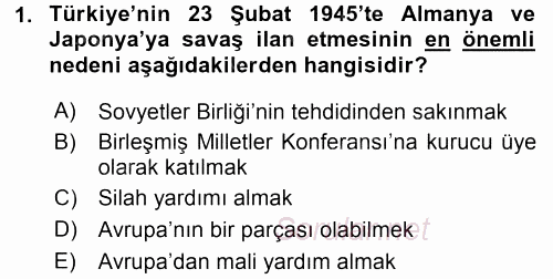 Türk Dış Politikası 1 2017 - 2018 Dönem Sonu Sınavı 1.Soru