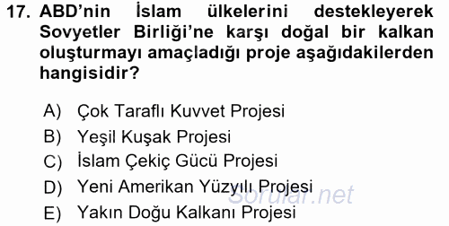 Türk Dış Politikası 1 2017 - 2018 Dönem Sonu Sınavı 17.Soru