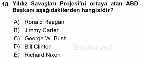 Türk Dış Politikası 1 2017 - 2018 Dönem Sonu Sınavı 18.Soru