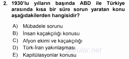 Türk Dış Politikası 1 2017 - 2018 Dönem Sonu Sınavı 2.Soru