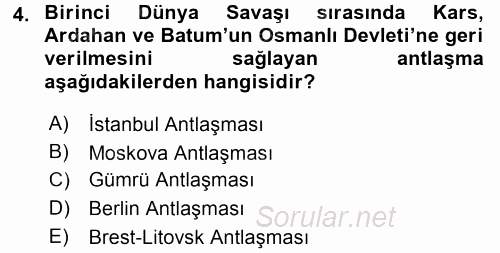 Türk Dış Politikası 1 2017 - 2018 Dönem Sonu Sınavı 4.Soru