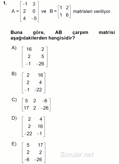 Coğrafi Bilgi Sistemleri İçin Temel Matematik 2016 - 2017 Dönem Sonu Sınavı 1.Soru