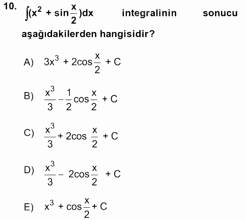 Coğrafi Bilgi Sistemleri İçin Temel Matematik 2016 - 2017 Dönem Sonu Sınavı 10.Soru