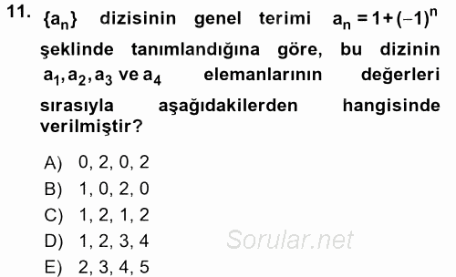 Coğrafi Bilgi Sistemleri İçin Temel Matematik 2016 - 2017 Dönem Sonu Sınavı 11.Soru