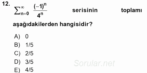 Coğrafi Bilgi Sistemleri İçin Temel Matematik 2016 - 2017 Dönem Sonu Sınavı 12.Soru