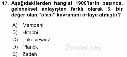 Coğrafi Bilgi Sistemleri İçin Temel Matematik 2016 - 2017 Dönem Sonu Sınavı 17.Soru