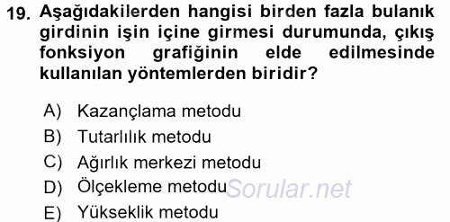 Coğrafi Bilgi Sistemleri İçin Temel Matematik 2016 - 2017 Dönem Sonu Sınavı 19.Soru