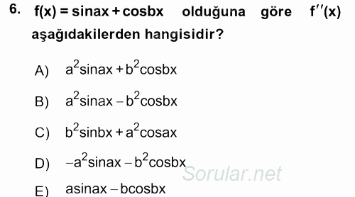 Coğrafi Bilgi Sistemleri İçin Temel Matematik 2016 - 2017 Dönem Sonu Sınavı 6.Soru