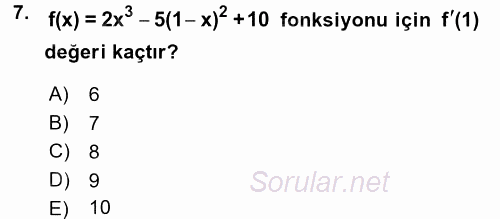 Coğrafi Bilgi Sistemleri İçin Temel Matematik 2016 - 2017 Dönem Sonu Sınavı 7.Soru
