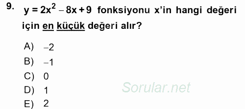 Coğrafi Bilgi Sistemleri İçin Temel Matematik 2016 - 2017 Dönem Sonu Sınavı 9.Soru