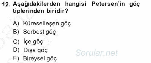 Kent Sosyolojisi 2014 - 2015 Ara Sınavı 12.Soru