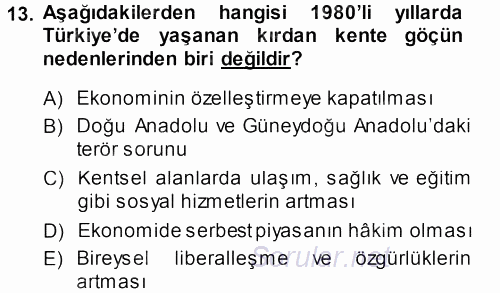 Kent Sosyolojisi 2014 - 2015 Ara Sınavı 13.Soru