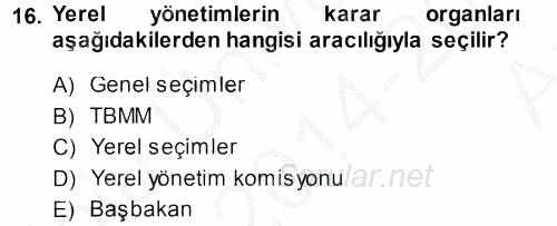 Kent Sosyolojisi 2014 - 2015 Ara Sınavı 16.Soru