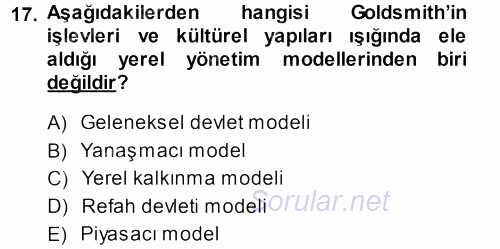 Kent Sosyolojisi 2014 - 2015 Ara Sınavı 17.Soru