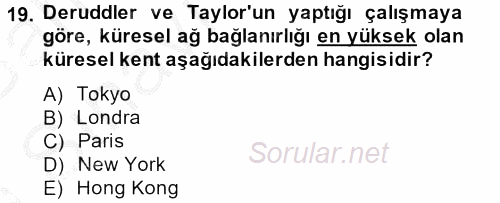 Kent Sosyolojisi 2014 - 2015 Ara Sınavı 19.Soru