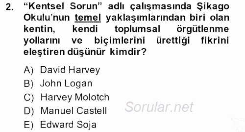 Kent Sosyolojisi 2014 - 2015 Ara Sınavı 2.Soru