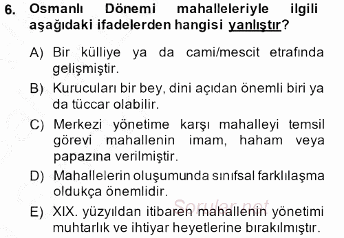 Kent Sosyolojisi 2014 - 2015 Ara Sınavı 6.Soru