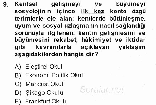 Kent Sosyolojisi 2014 - 2015 Ara Sınavı 9.Soru