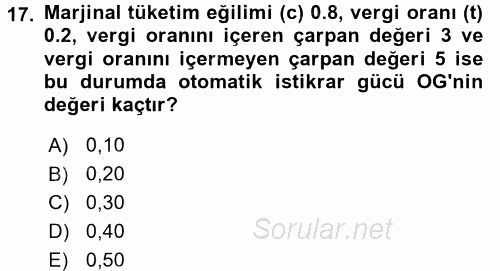 Maliye Politikası 1 2016 - 2017 Ara Sınavı 17.Soru