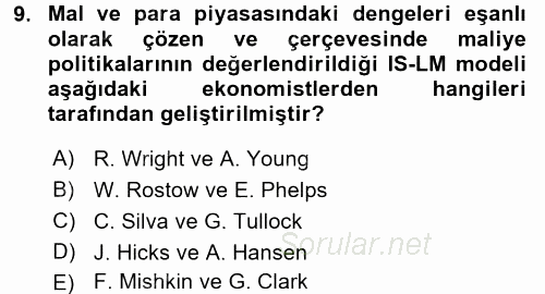 Maliye Politikası 1 2016 - 2017 Ara Sınavı 9.Soru