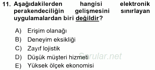 E-Perakendecilik 2015 - 2016 Ara Sınavı 11.Soru