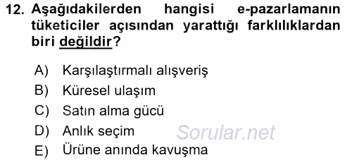 E-Perakendecilik 2015 - 2016 Ara Sınavı 12.Soru
