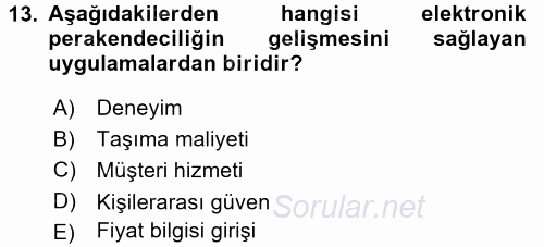 E-Perakendecilik 2015 - 2016 Ara Sınavı 13.Soru