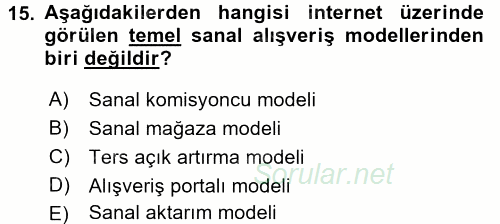 E-Perakendecilik 2015 - 2016 Ara Sınavı 15.Soru