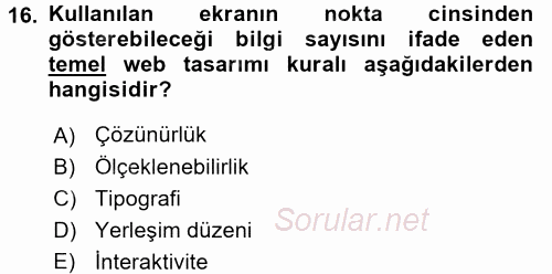 E-Perakendecilik 2015 - 2016 Ara Sınavı 16.Soru