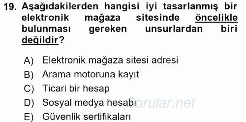 E-Perakendecilik 2015 - 2016 Ara Sınavı 19.Soru
